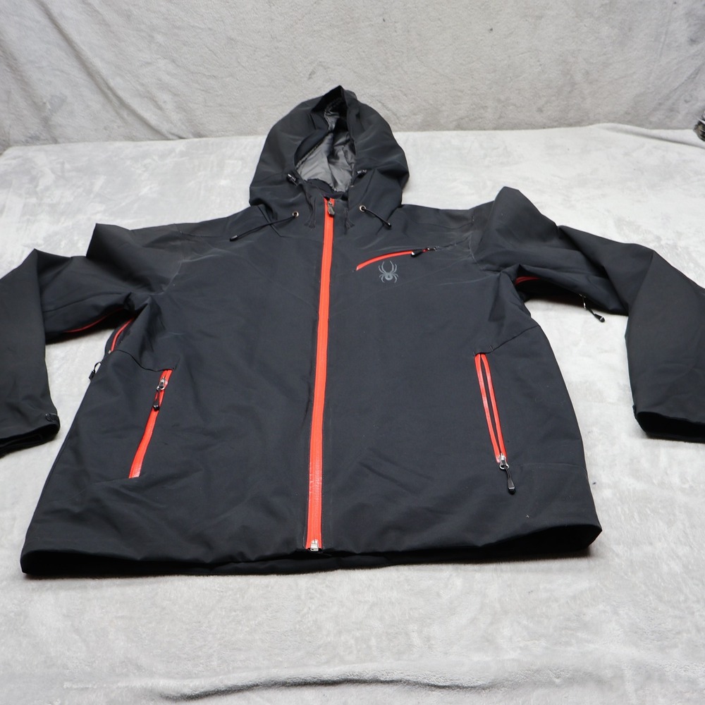 Spyder Ski Jacket Mens Medium Black Full Zip Hooded Insulated Ski Snow Winter